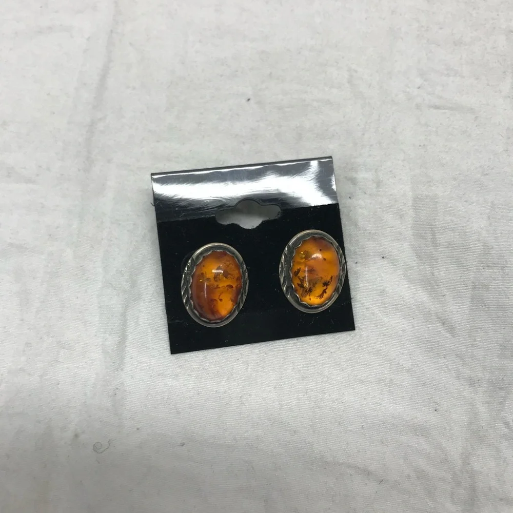 Vintage Genuine Antique Baltic Amber Earrings in Sterling - Picture 2 of 9